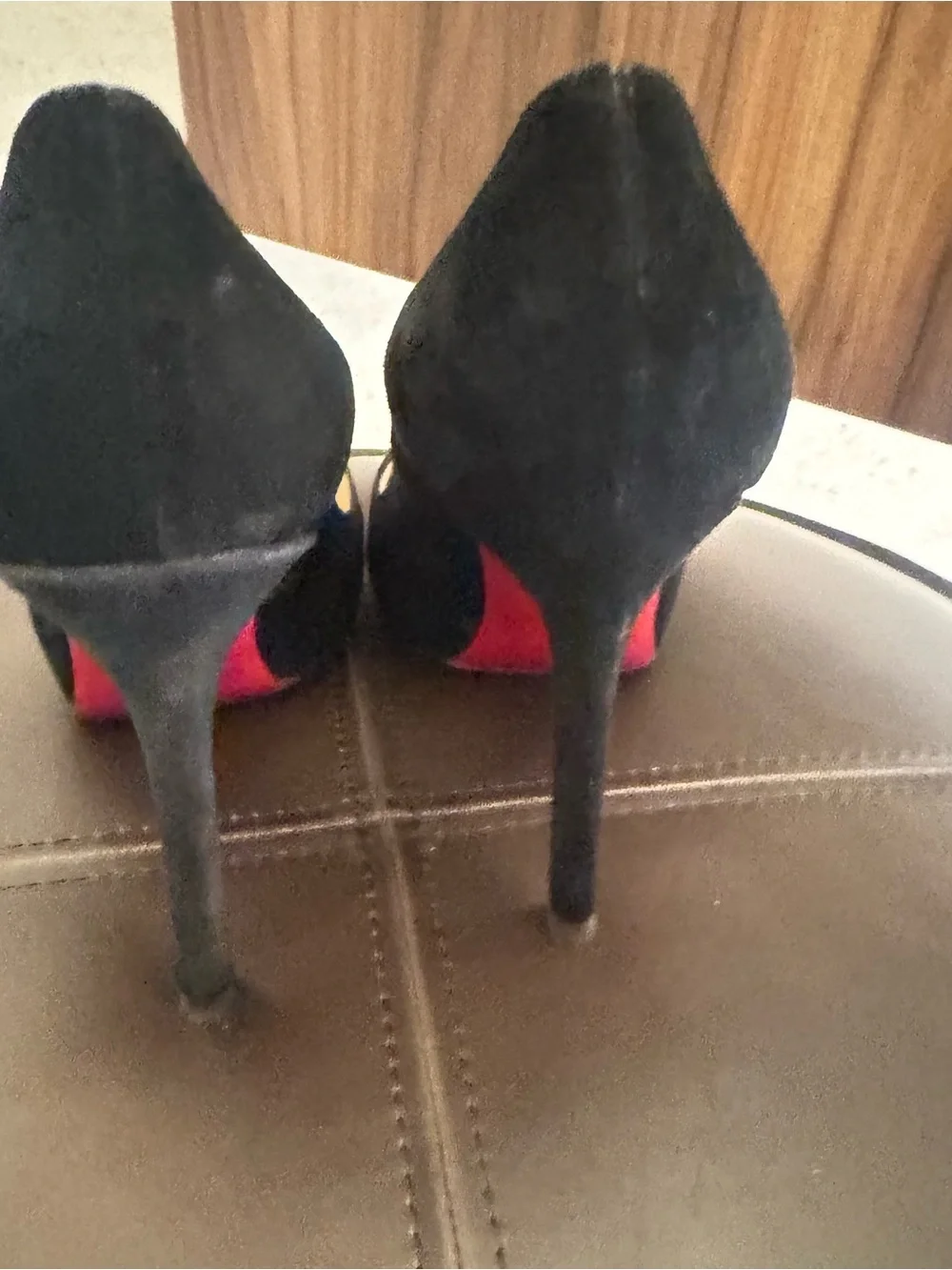 Christian Louboutin Black Suede Peep-Toe Pumps with Signature Red Sole